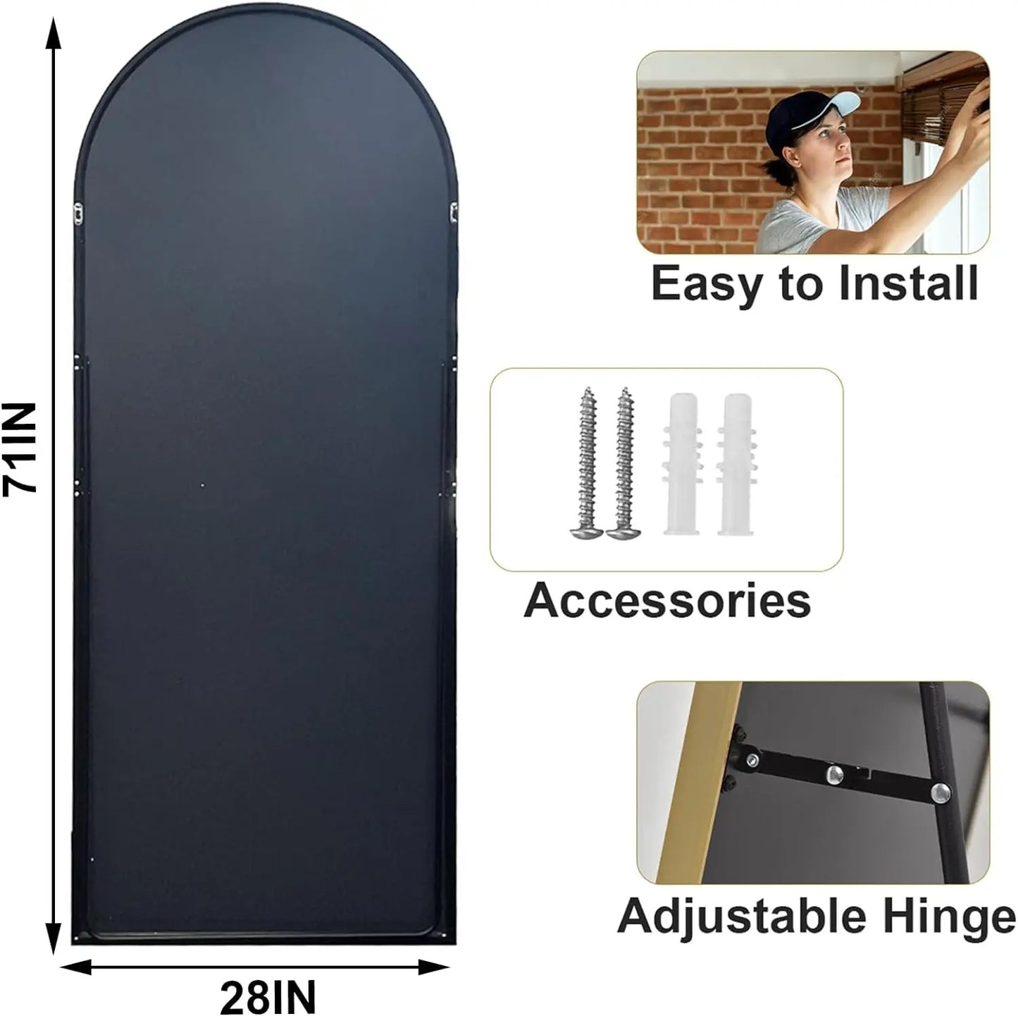 Arch — Full length arched floor mirror, 26" x 71"