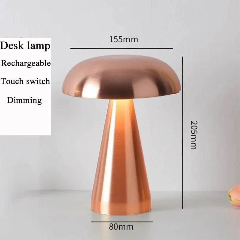 LED Retro Mushroom Table Lamp – Touch Sensor Bedside Lamp, USB Rechargeable Reading Light for Bedroom, Restaurant & Bar Decor