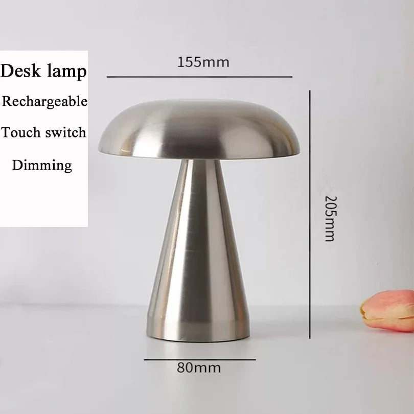 LED Retro Mushroom Table Lamp – Touch Sensor Bedside Lamp, USB Rechargeable Reading Light for Bedroom, Restaurant & Bar Decor